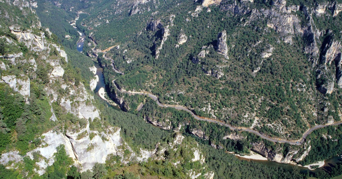 Stunning aerial view of Tarn Gorge with cliffs and river in La Malène, France.