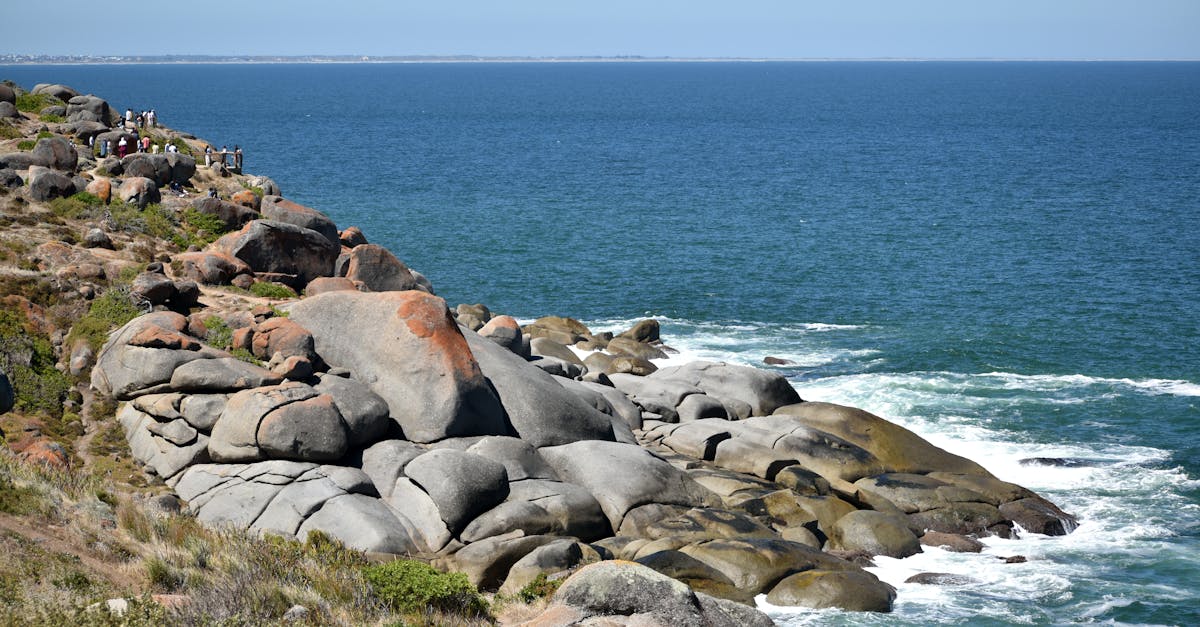 Sunlit coastal cliff with unique rock formations at Victor Harbor, Australia.
