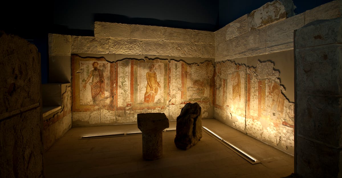 Historic wall paintings in Gaziantep's ancient ruins, Turkey.