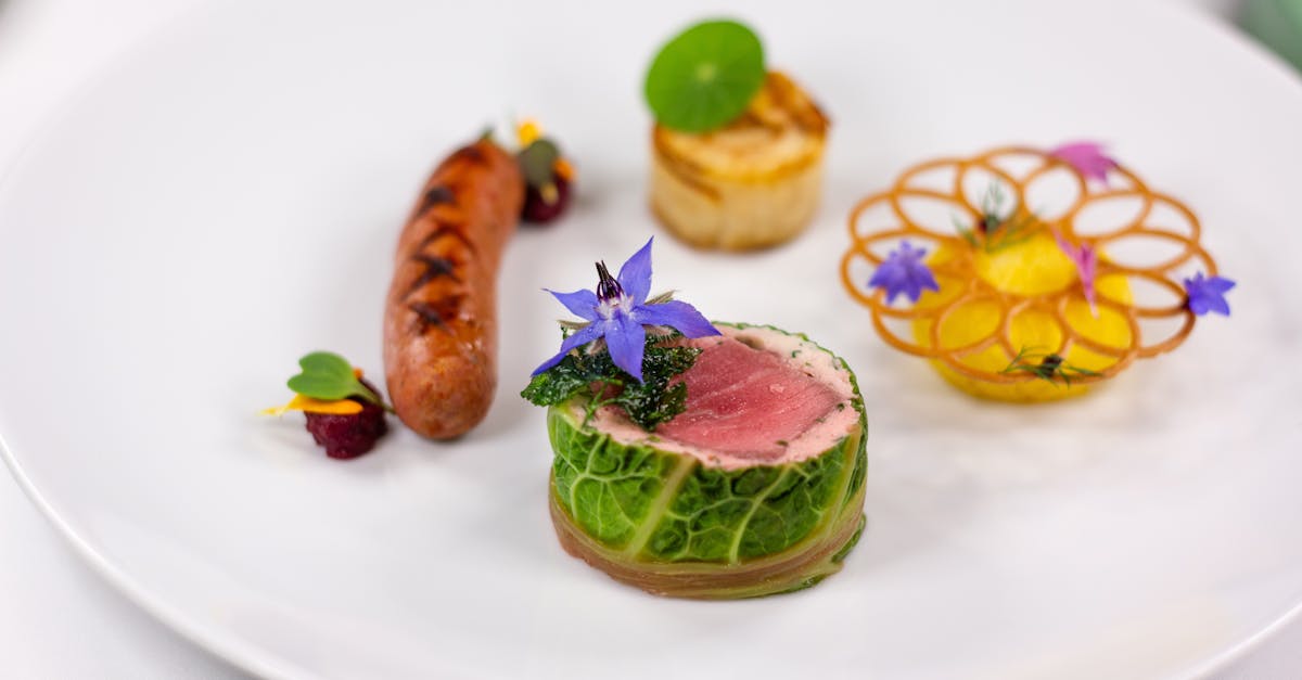 Exquisite gourmet dish featuring artistic presentation with vibrant colors and delicate ingredients.