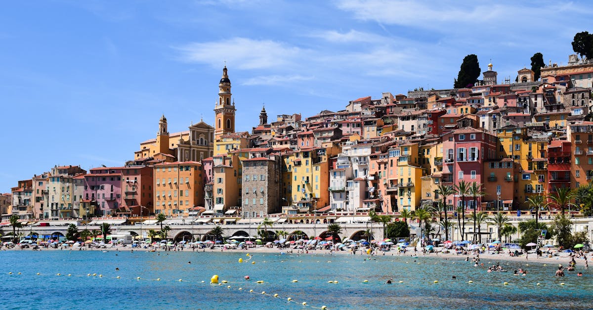 Stunning view of Menton, a colorful town on the French Riviera seaside with vibrant buildings.