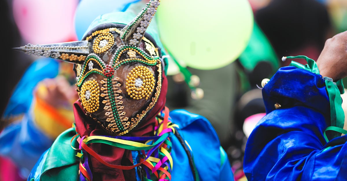 Vibrant carnival scene in Arequipa, showcasing traditional colorful costumes and masks.