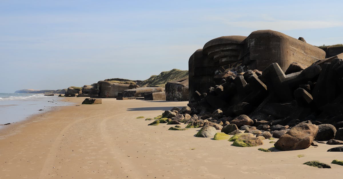 World War II bunkers on Løkken Beach in Denmark along the North Sea coast.