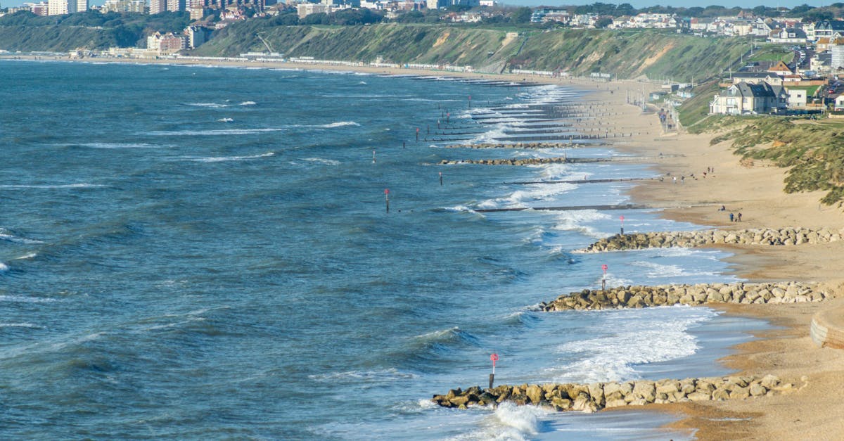 A captivating aerial view of the Bournemouth coastline with cityscape and beach in the background.